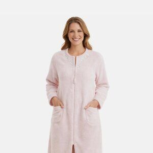 Miss Elaine Lounging Robe Women XL Light Pink Polyester Long Sleeve Zip Front